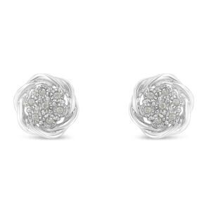Haus of Brilliance Sterling Silver and Diamond Swirl Cluster Stud Earrings